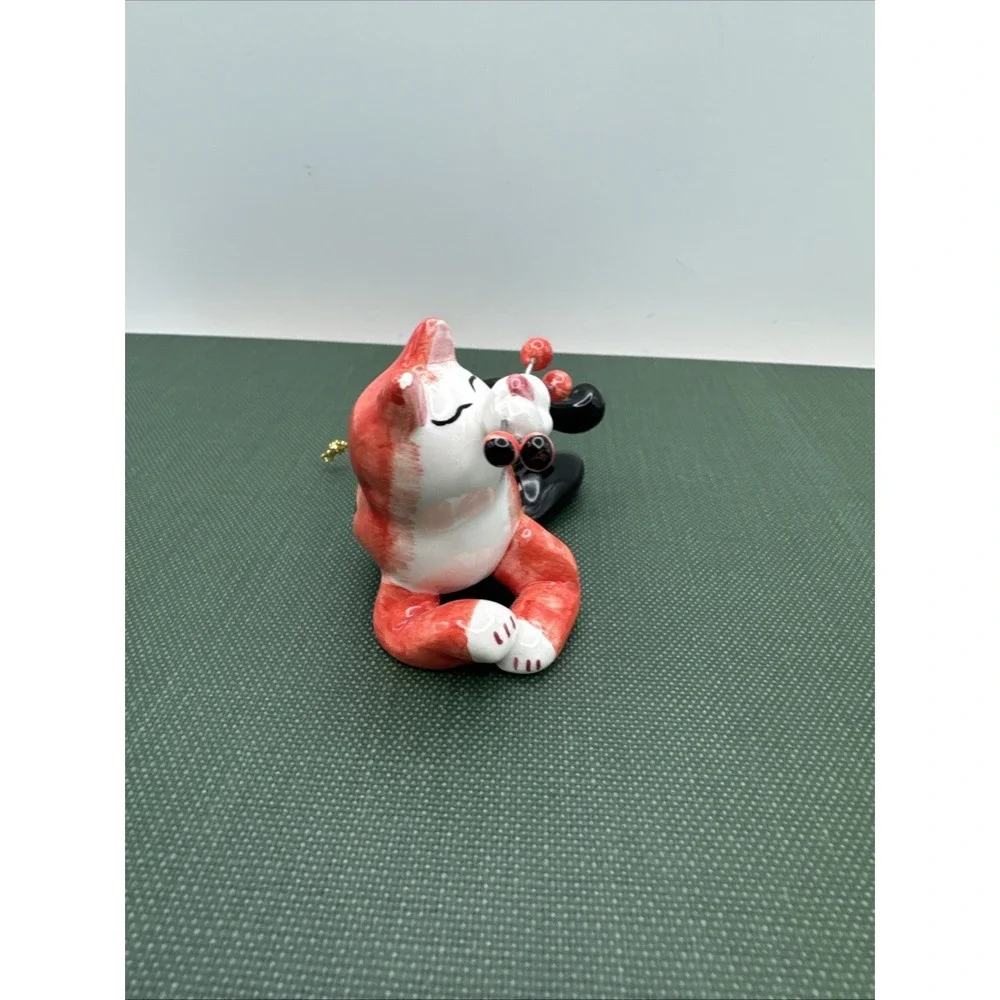 Amy Lacombe Cat Christmas Ornament Whimsiclay Orange Black Calico‎ Stripe Vtg